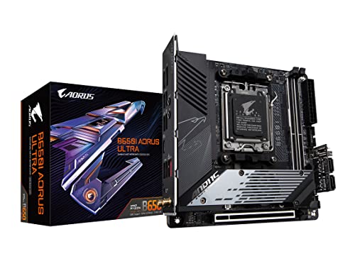 GIGABYTE B650I AORUS Ultra Carte Mère - Compatible avec Les processeurs AMD Ryzen 9000, VRM numérique 8 2 1, jusqu'à 7200MHz DDR5 (OC), 1x PCIe 5.0 2X PCIe 4.0 M.2, Wi-FI 6E, LAN 2.5GbE