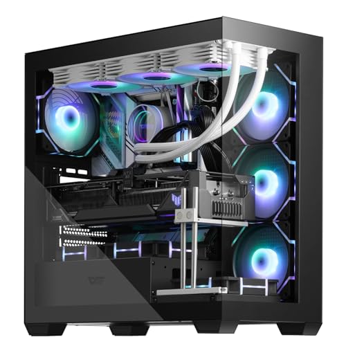 darkFlash ATX DS900 Boîtier PC de Gaming avec 4 Ventilateurs PWM ARGB pré-installés, Double Vue en Verre trempé, Port de Type C, Prend en Charge Les radiateurs de Refroidissement à Eau jusqu'à 360 mm