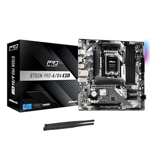ASRock Carte mère B760M Pro-A D4 WiFi, processeur Intel 12e génération et 13e génération (LGA1700), chipset B760, DDR4, équipé Bluetooth, Carte mère Micro ATX