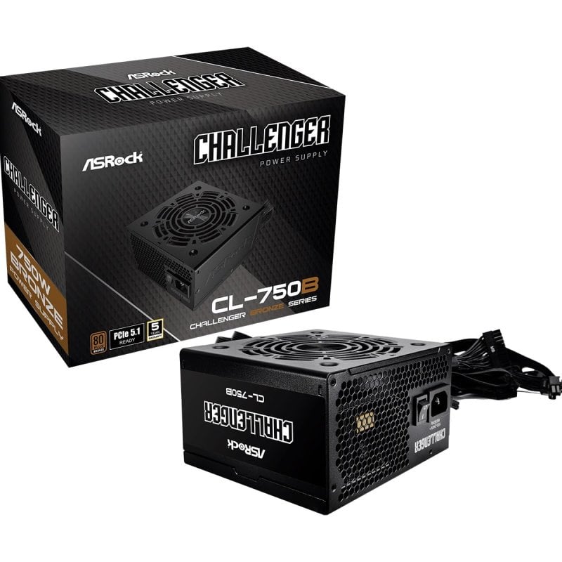 ASRock Alimentation Asrock 750 W 80 PLUS Bronze Challenger CL-750B, protection avancée, Black