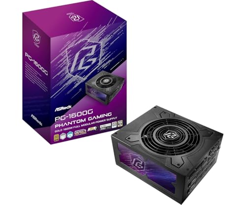 ASRock Alimentation modulaire gaming Asrock 1600 W 80 PLUS Gold Phantom, Black, protection avancée