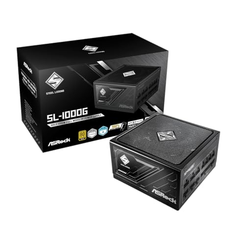 ASRock Steel Legend SL-1000G Bloc d'alimentation modulaire Complet ATX3.1 et PCIe5.1 1000 W 80 Plus Gold Cybenetics Platinum avec câble Bicolore 12 V-2 x 6