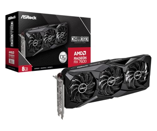 ASRock Radeon RX 7600 Challenger Pro 8 Go OC, AMD RDNA 3, 8 Go GDDR6, PCIe 4.0, Triple ventilateurs, 0dB Silent, Boost 2695 MHz, triple ventilateur, triple ventilateur