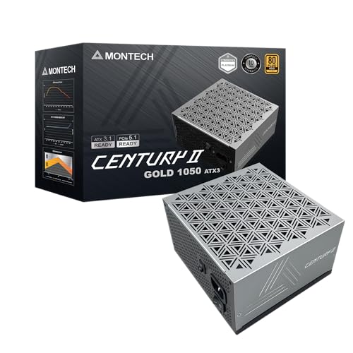 MONTECH Century II Bloc d'alimentation de Jeu ATX Haut de Gamme 1050 W 80 Plus Gold Cybenetics Platinum, entièrement modulaire, ATX 3.1 et PCIe 5.1 avec câble 12 V-2 x 6