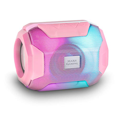 Mars Gaming MSBAXP, Haut-Parleur Bluetooth 10W, Éclairage RGB Flow, Haut-parleurs Ultra-Bass, Bluetooth 5.0, USB MicroSD Radio FM, 8h d'Autonomie, Compact et Portable, Rose