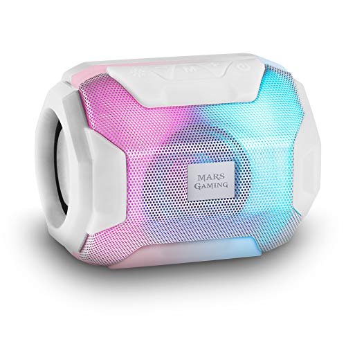 Mars Gaming MSBAXW, Haut-Parleur Bluetooth 10W, Éclairage RGB Flow, Haut-parleurs Ultra-Bass, Bluetooth 5.0, USB MicroSD Radio FM, 8h d'Autonomie, Compact et Portable, Blanc