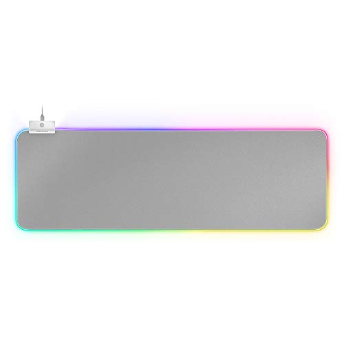 MARSGAMING MMPRGB2S XXL, Tapis de Souris RGB 12 Modes, 2 USB 2.0, Blanc Argenté