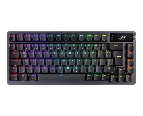 ASUS ROG Azoth Clavier de Jeu mécanique sans Fil (Facteur de Forme 75 , commutateurs ROG NX, Touches PBT Doubleshot, écran OLED, Bluetooth, 2,4 GHz RF sans Fil, USB, Disposition QWERTZ) Noir