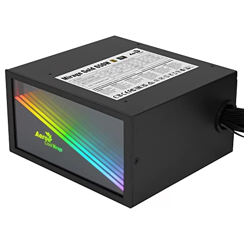 AeroCool MIRAGEGOLD650, Alimentation pour PC 650W, RGB Infinity Mirror, 80Plus Gold, Condensateurs Japonais Noir