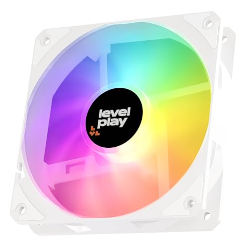 Levelplay Combat Ventilateur CF120 - Ventilateur 120mm ARGB Gen 2 (3-Pin, 4-Pin PWM), pales reliées en anneau (53 CFM, 1,7 mmH2O), performance silencieuse 0~26 dB(A), 0~1800 RPM ±10 - Blanc