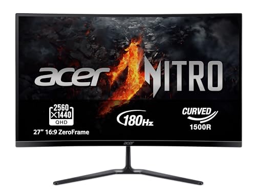 acer Nitro ED270U S3 - Moniteur Gaming incurvé 27 WQHD 180 Hz (2560 x 1440, 16 9, 250 Nits, Temps de réponse 1ms VRB, AMD FreeSync, 2 x HDMI 2.0 1xDP 1.2) Moniteur PC Gaming, Noir