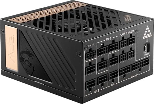 MSI MEG Ai1300P PCIE5 Bloc d'alimentation prise EU, 1300W, 80 Plus Platinum, ATX 3.0, 100 modulaire, support GPU PCIe 5.0, condensateurs japonais, Gaming Intelligence, câbles Gainés - garantie 10 ans