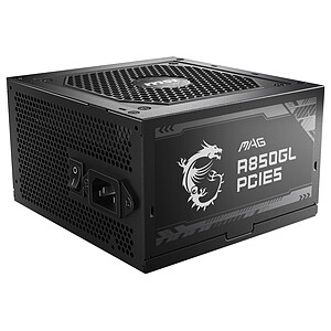 MSI MAG A850GL PCIE5 Bloc d'alimentation, 850 W, 80 Plus Gold, entièrement modulaire, ATX 3.0, support GPU PCIe 5.0, câbles plats noirs, garantie 7 ans