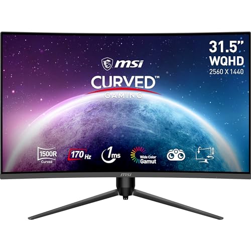 MSI G32CQ5P écran Gaming incurvé de 31,5 Pouces WQHD - Dalle VA 1500R 2560 x 1440, 170 Hz 1 ms, Adaptive Sync, réglable sur 3 Axes - DP 1.2a, HDMI 2.0b CEC