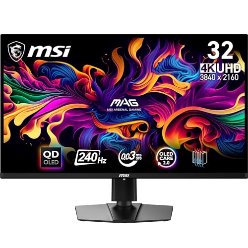 MSI MAG 321UPX QD-OLED écran Gaming 31.5 4K UHD - Dalle Quantum Dot OLED 3840 x 2160, 240Hz 0.03ms, 99 DCI-P3, ΔE≤2, DisplayHDR True Black 400 - DP 1.4a, HDMI 2.1, USB Type-C