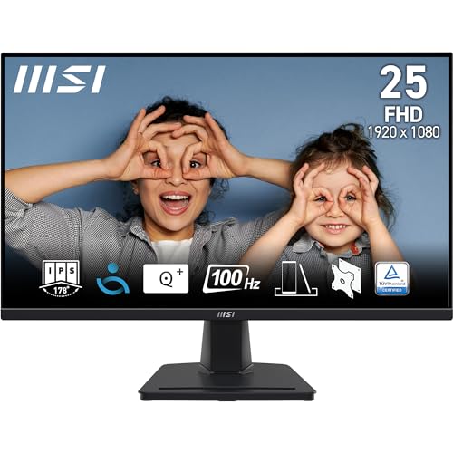 MSI Pro MP252 écran bureautique Full HD 24,5 - Dalle IPS 1920 x 1080, 100 Hz, écran respectueux des Yeux, Haut-parleurs intégrés, réglable en Inclinaison - HDMI 2.0b, DisplayPort 1.4a