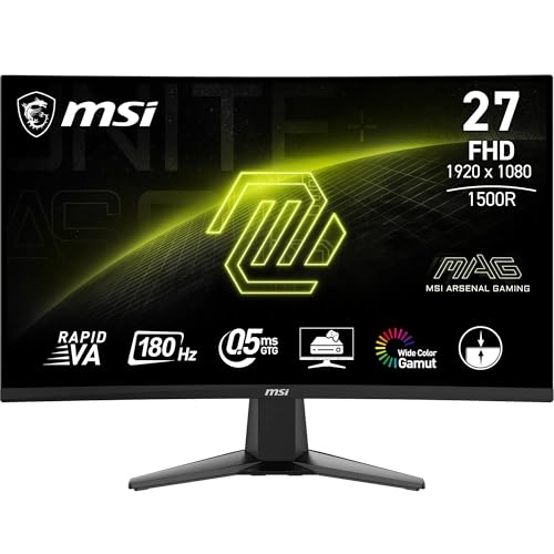 MSI MAG 27C6F écran Gaming incurvé FHD de 27 - Dalle Rapid VA 1920 x 1080 1500R, 180 Hz 0,5ms (GtG, Min.), Adaptive-Sync - DP 1.2a, HDMI CEC