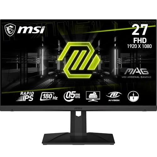 MSI MAG 275F Écran gaming 27'' FHD - Dalle Rapid IPS 1920 x 1080, 180 Hz 0,5 ms (GtG), HDR Ready, AMD FreeSync™, AI Vision, HDMI™ 2.0b, DP 1.4, design sans bordure, inclinable, compatible VESA, noir