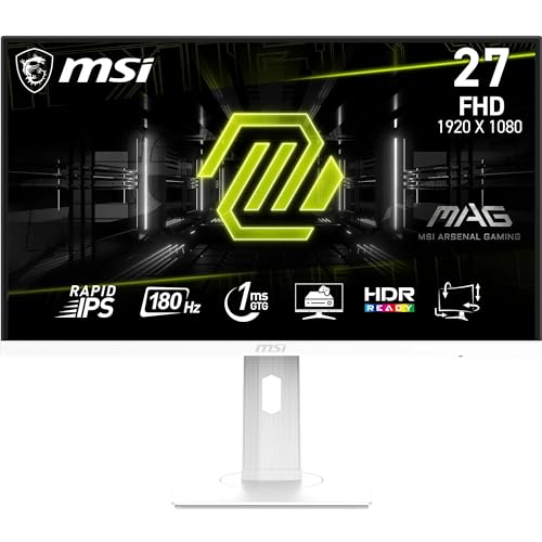 MSI MAG 274PFW Écran Gaming 27'' FHD - Dalle Rapid IPS 1920 x 1080, 180 Hz 1ms (GtG), 117 sRGB, Design sans Bordure, HDR Ready - DisplayPort 1.2a, HDMI 2.0 (FHD à 180Hz)