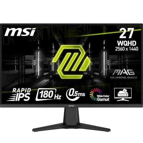 MSI MAG 275QF Écran Gaming 27 WQHD - Dalle Rapid IPS 2560 x 1440, 180 Hz 0,5 ms (GtG, Min.), Gamme de Couleurs sRGB 101 , AMD FreeSync, HDR Ready - DisplayPort 1.4, HDMI 2.0b (WQHD 144Hz)