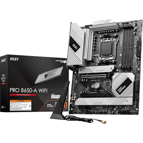 MSI Pro B650-A WiFi Carte mère, ATX - pour processeurs AMD Ryzen 9000, 8000 7000, AM5 - DDR5 Memory Boost 7600 MHz OC, 2 x PCIe 4.0 x16, 3 x M.2 Gen4, Wi-FI 6E