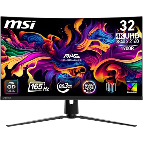 Ecran PC Gamer MSI MAG 321CUP 32 Incurve 4K 165Hz QD-OLED HDR True Black 400 HDMI 2.1 USB-C 15W