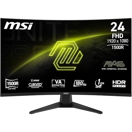 MSI MAG 244C Écran Gaming incurvé 24'' FHD 1500R, Dalle VA 1920 x 1080, 180 Hz, 1ms, AMD FreeSync, DP 1.2a, HDMI 2.0b CEC, sans Bordure, Compatible VESA, Noir
