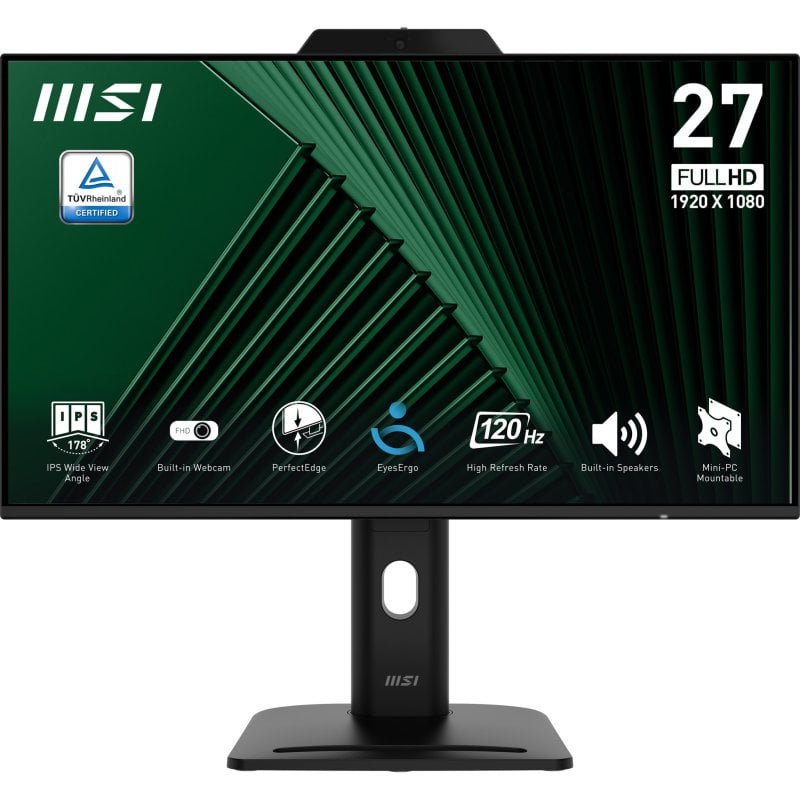MSI MSI PRO MP272PMG 27″ 1080p 120Hz IPS Haut-parleurs Caméra USB HDMI DP FreeSync VESA Black