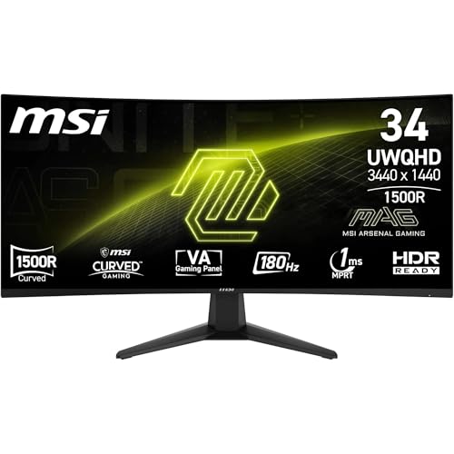 MSI MAG 346CQ Écran Gaming incurvé 34 UWQHD - Dalle VA 1500R 3440 x 1440, 180 Hz 1 ms, HDR Ready- DP 1.4a, HDMI 2.0b, sans Bord, inclinable, Compatible VESA, Noir