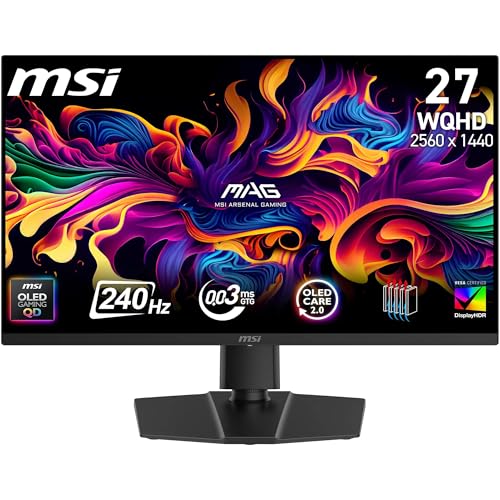 MSI MAG 273QP QD-OLED X24 écran Gaming 26,5 WQHD - Dalle Quantum Dot OLED 2560 x 1440, 240Hz 0,03ms, 99.1 DCI-P3, ΔE≤2, DisplayHDR True Black 400 - DP 1.4a, HDMI 2.1