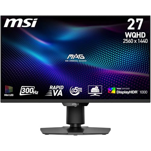 MSI MAG 274QPF X30MV 27 Gaming Monitor - WQHD 2560x1440, Rapid VA, 300Hz, 0,5ms, DisplayHDR 1000, Mini-LED, HDMI 2.1, DP 1.4a - Réglable en Hauteur et Inclinaison, Noir