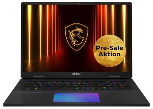 MSI Titan 18 HX AI Ordinateur portable de jeu, avec écran UHD mini LED 18 , Intel Core Ultra 9, NVIDIA GeForce RTX 5090, 96 Go de RAM DDR5, SSD 6 To, Windows 11 Home, clavier QWERTZ, noir, A2XWJG-070