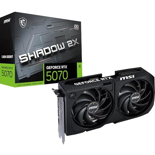 MSI NVIDIA GeForce RTX 5070 12G Shadow 2X OC Carte Graphique - 12 Go GDDR7 (28 GB s 192 Bits), PCIe 5.0 - Double Ventilateur (2X Ventilateurs TORX 5.0), HDMI 2.1b, DisplayPort 2.1b, SFF Ready