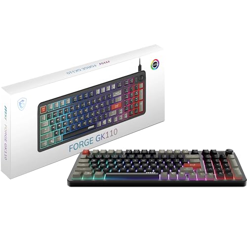 MSI Forge GK110 FR Clavier Gaming - AZERTY, Disposition FR, switches à Membrane, RGB, éclairage et Touches multimédia, Base antidérapante, Inclinaison réglables, USB 2.0 - Pleine Taille