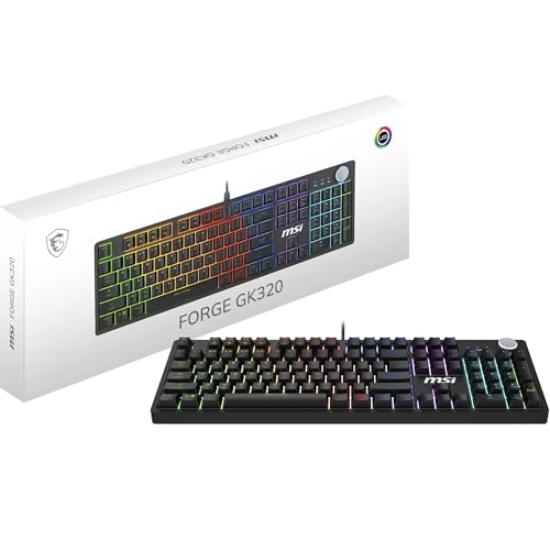 msi Forge GK320 QWERTY, IT Layout Clavier de jeu mécanique, pleine taille, commutateurs rouges linéaires, remplaçables à chaud, couverture magnétique, touches ergonomiques, base antidérapante, LED RVB