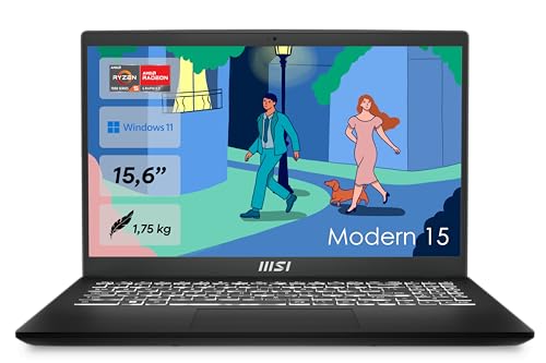 MSI Ordinateur Portable Moderne 15 Lifestyle Business, écran Full HD 15,6 , processeur AMD Ryzen 5 7430U, RAM DDR4 16 Go, SSD 512 Go, Carte Graphique AMD Radeon, Windows 11 Home, Noir, B7M-463