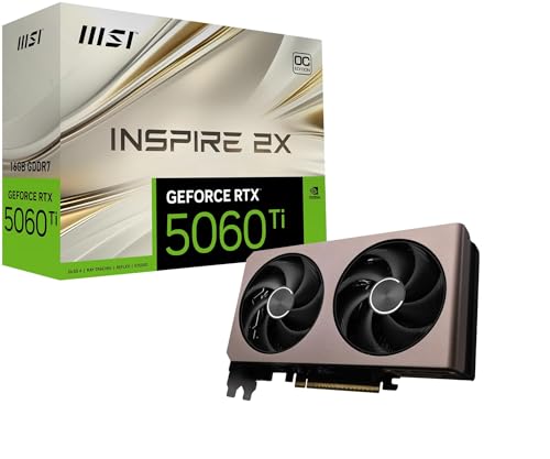 MSI NVIDIA GeForce RTX 5060 Ti 16G Inspire 2X OC Carte Graphique 16 Go GDDR7 (28 Gb s 128 Bits), Refroidissement à Double Ventilateur (2 x Ventilateurs STORMFORCE) - HDMI 2.1b, DisplayPort 2.1b,
