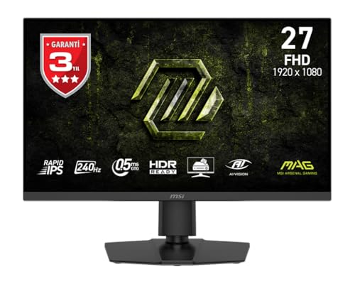 MSI mag 272PF X24 Gaming Monitor 27 FHD, 1920 x 1080 Rapid IPS, 240 Hz, 0,5 ms, HDR, Protection des Yeux, HDMI 2.0b, DP 1.2a, Inclinaison Hauteur réglable, Montage VESA, Noir