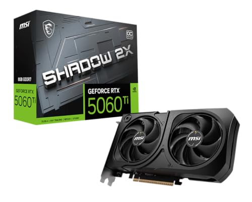 MSI NVIDIA GeForce RTX 5060 Ti 8G Shadow 2X OC Plus Carte Graphique - 8 Go GDDR7 (28 GB s 192 Bits), PCIe 5.0 - Double Ventilateur (2X Ventilateurs STORMFORCE), HDMI 2.1b, DisplayPort 2.1b