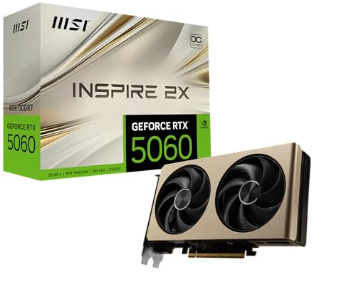MSI NVIDIA GeForce RTX 5060 8G Inspire 2X OC Carte Graphique 8 Go GDDR7 (28 Gb s 128 Bits), Refroidissement à Double Ventilateur (2 x Ventilateurs STORMFORCE) - HDMI 2.1b, DisplayPort 2.1b,