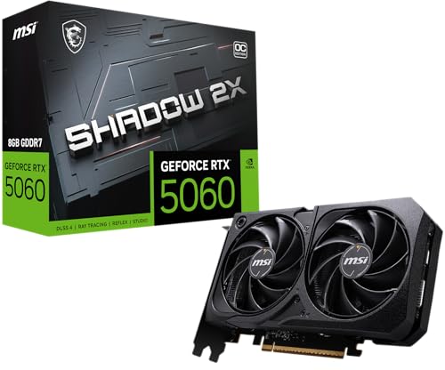 MSI NVIDIA GeForce RTX 5060 8G Shadow 2X OC Carte Graphique - 8 Go GDDR7 (28 GB s 128 Bits), PCIe 5.0 - Double Ventilateur (2X Ventilateurs TORX 5.0), HDMI 2.1b, DisplayPort 2.1b