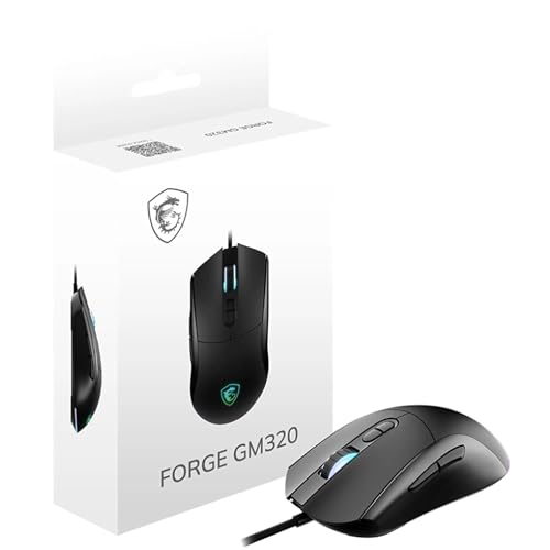 MSI Forge GM320 Souris Gaming - Capteur Optique 12 800 DPI, symétrique, 7 Boutons, switches résistants à Plus de de 20 Millions de clics, Latence de 1 ms, LED RGB, 126g - Filaire