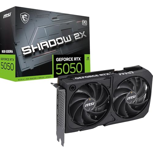 MSI NVIDIA GeForce RTX 5050 8G Shadow 2X OC Carte Graphique - 8 Go GDDR7 (20 GB s 128 Bits), PCIe 5.0 - Double Ventilateur (2X Ventilateurs TORX 5.0), HDMI 2.1b, DisplayPort 2.1b