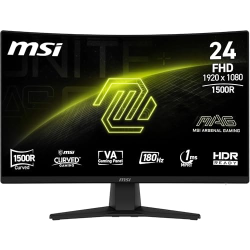 MSI MAG 242CA Écran Gaming incurvé 24'' FHD - Dalle VA 1500R 1920 x 1080, 180 Hz, 1ms, HDR Ready, HDMI 2.0b, DP 1.2a, sans Bordure, inclinable, Compatible VESA, Noir
