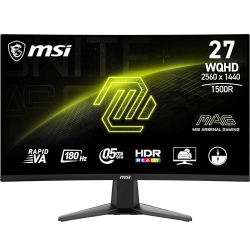 MSI MAG 27CQ6FA écran Gaming incurvé FHD de 27 - Dalle Rapid VA 2560 x 1440 1500R, 180 Hz 0,5ms (GtG, Min.), AMD FreeSync™ - DP 1.2a, HDMI™ CEC