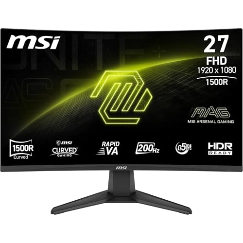 MSI MAG 276CFA E20 écran Gaming incurvé FHD de 27 - Dalle Rapid VA 1920 x 1080 1500R, 200 Hz, 0,5 ms, HDR Ready, AMD FreeSync™ Premium, HDMI™ 2.0b, DP 1.2a, inclinable, Compatible VESA, Noir