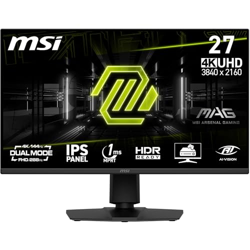 MSI MAG 275UPDA E14 Écran Gaming 27 4K UHD - Dalle IPS 3840 x 2160, 144 Hz, 1 ms, HDR Ready, Dual-Mode, AMD FreeSync Premium, Dual-Mode, HDMI 2.1, DP 1.4a, réglable en Hauteur Inclinaison, Noir