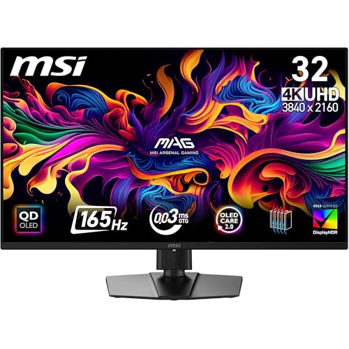 MSI MAG 322UPA QD-OLED E16 écran Gaming 31.5 Pouces 4K UHD - Dalle Quantum Dot OLED 3840 x 2160, 165 Hz 0.03 ms, DisplayHDR True Black 400, Compatible G-Sync, HDMI 2.1, DP 1.4a, Compatible VESA