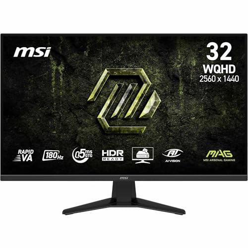 MSI MAG 325QFA E18V Écran Gaming 31,5 WQHD - Dalle Rapid VA 2560 x 1440, 180 Hz 0,5 ms, HDR Ready, Eye Care, HDMI 2.0b, DisplayPort 1.4a, Design sans Cadre, inclinable, Compatible VESA, Noir