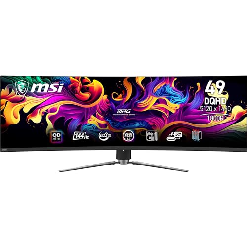 MSI MPG 491CQPA QD-OLED Ecran Gaming incurvé 49'' DQHD - 1800R, Dalle Quantum Dot OLED 5120 x 1440, 144 Hz 0.03 ms, 99 DCI-P3, ΔE≤2, DisplayHDR True Black 400, KVM - DP 1.4a, HDMI 2.1, USB Type-C